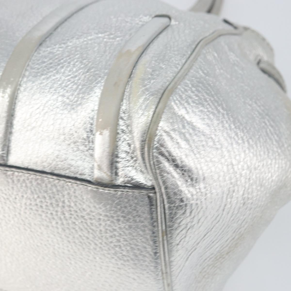 CELINE Hand Bag Leather Silver Auth 157912