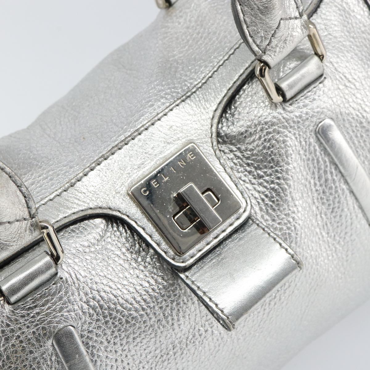 CELINE Hand Bag Leather Silver Auth 157912