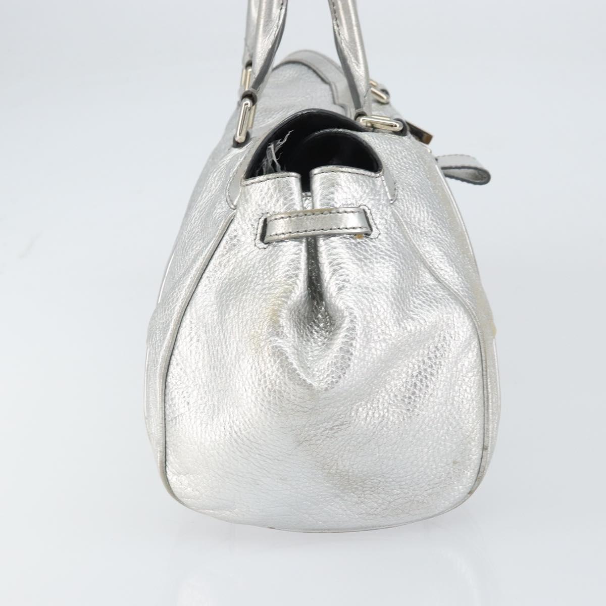 CELINE Hand Bag Leather Silver Auth 157912