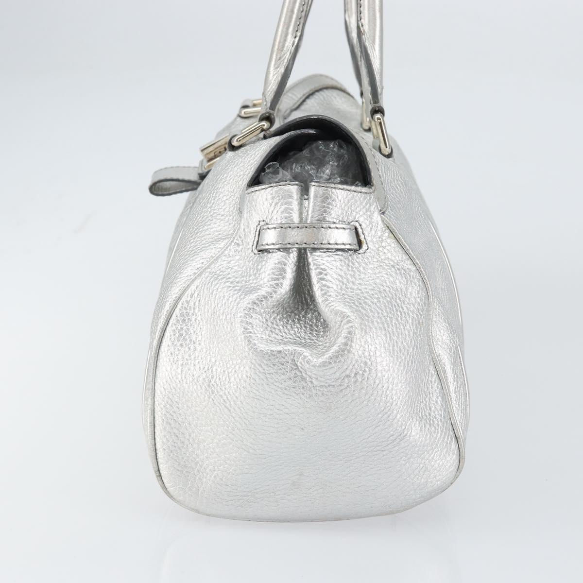 CELINE Hand Bag Leather Silver Auth 157912