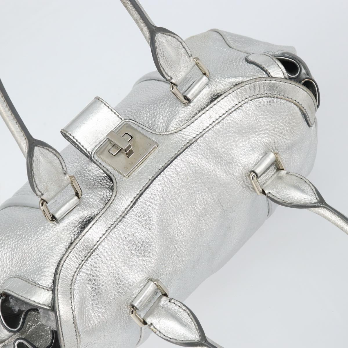 CELINE Hand Bag Leather Silver Auth 157912