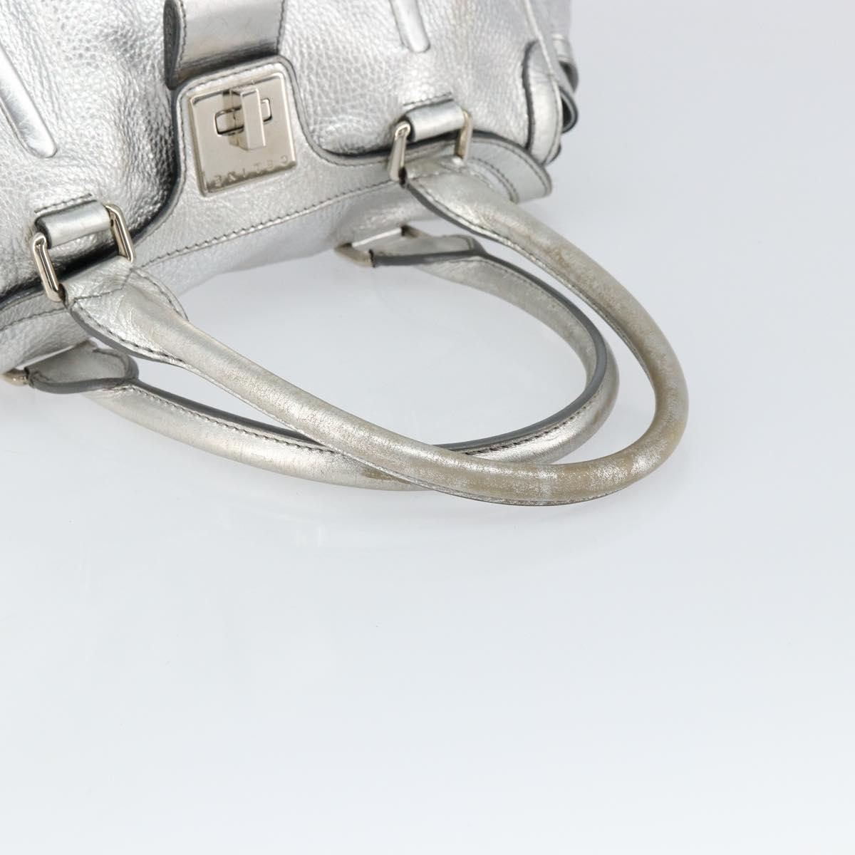 CELINE Hand Bag Leather Silver Auth 157912