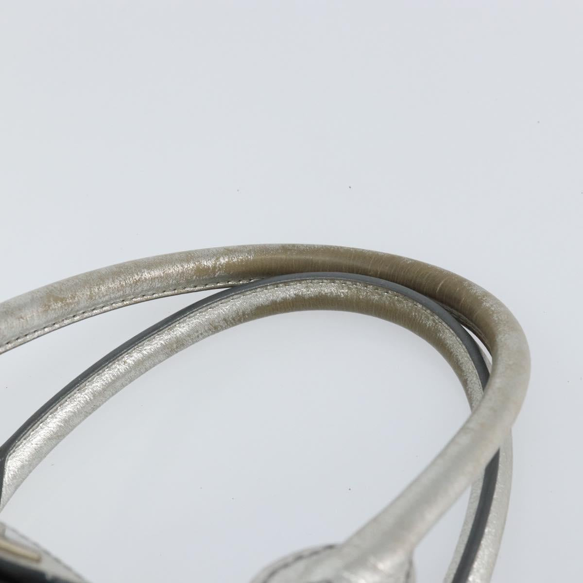 CELINE Hand Bag Leather Silver Auth 157912