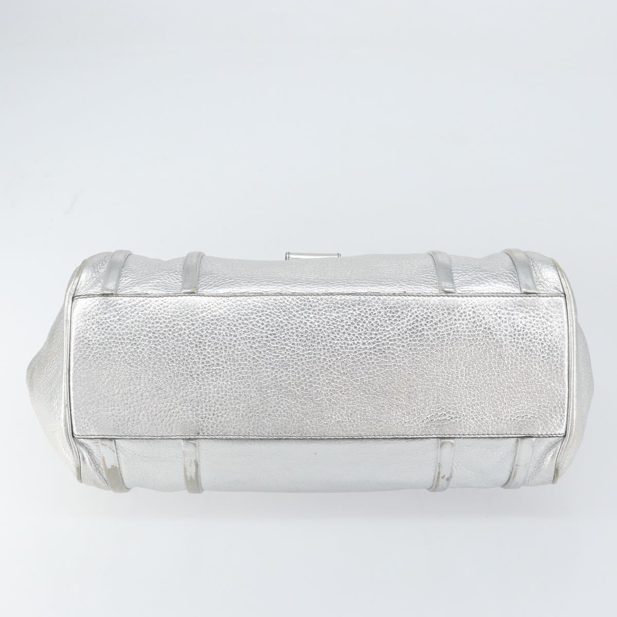 CELINE Hand Bag Leather Silver Auth 157912