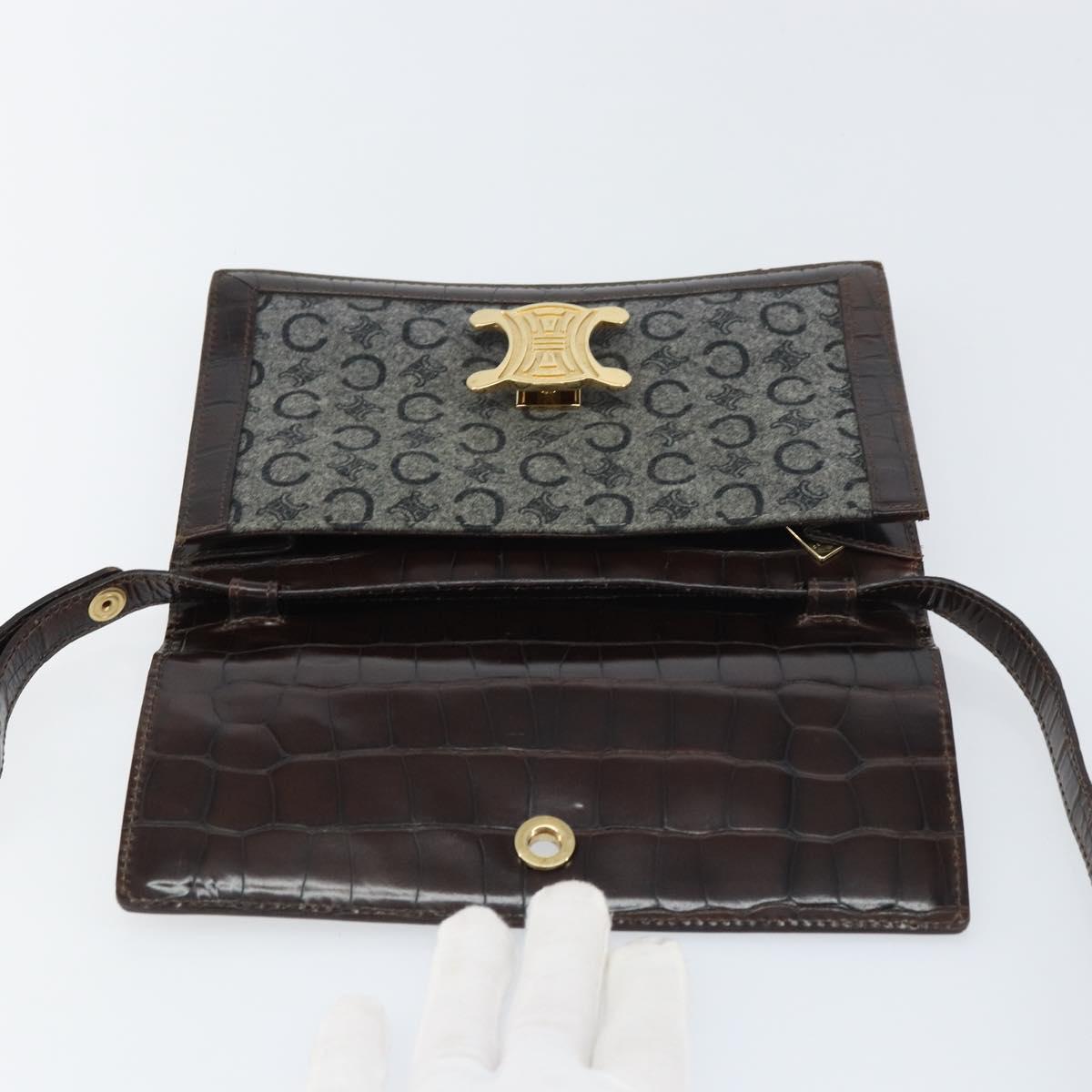 CELINE C Macadam Canvas Shoulder Bag Gray Gold Auth 157930