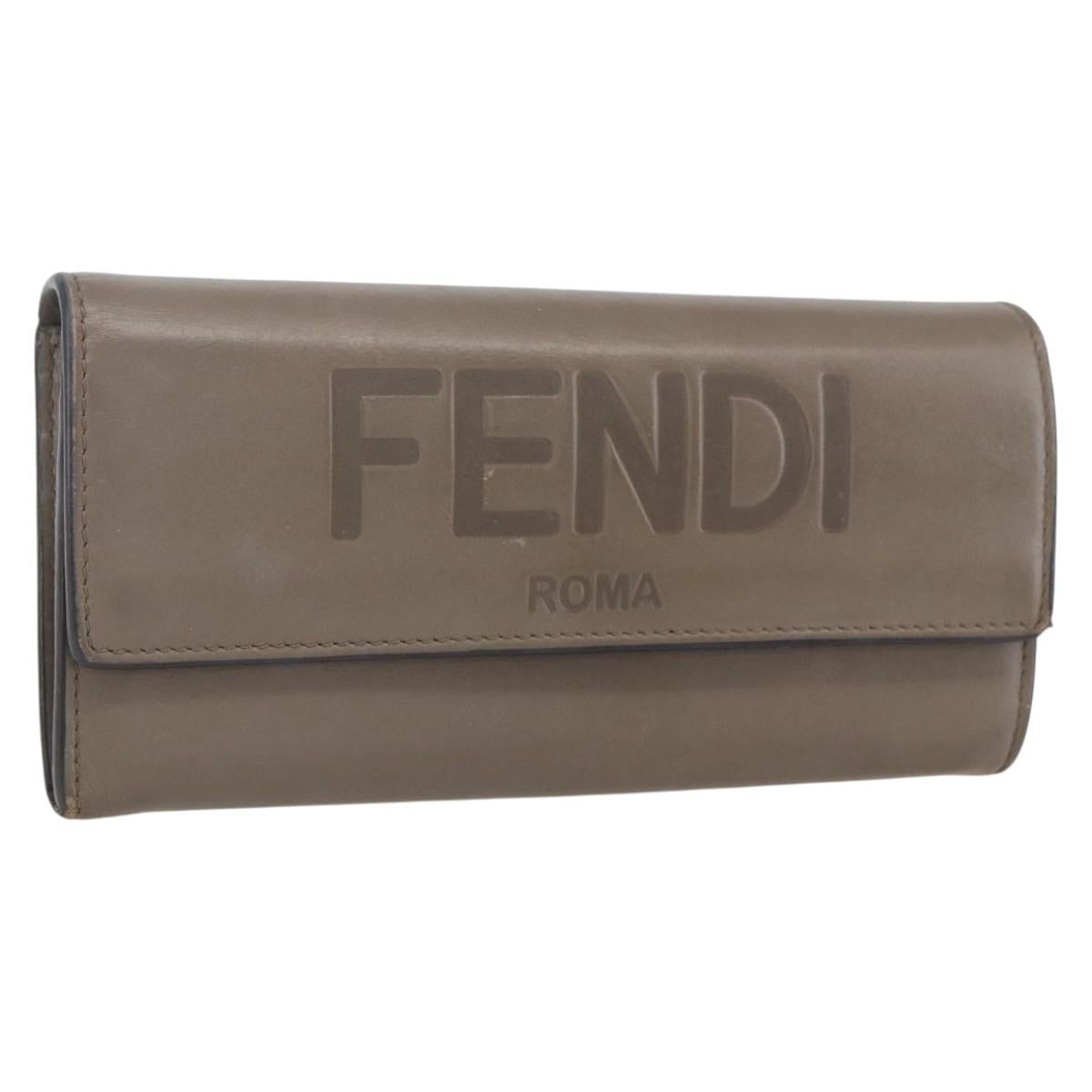 FENDI Continental Wallet Leather Gray Gold Auth 157935