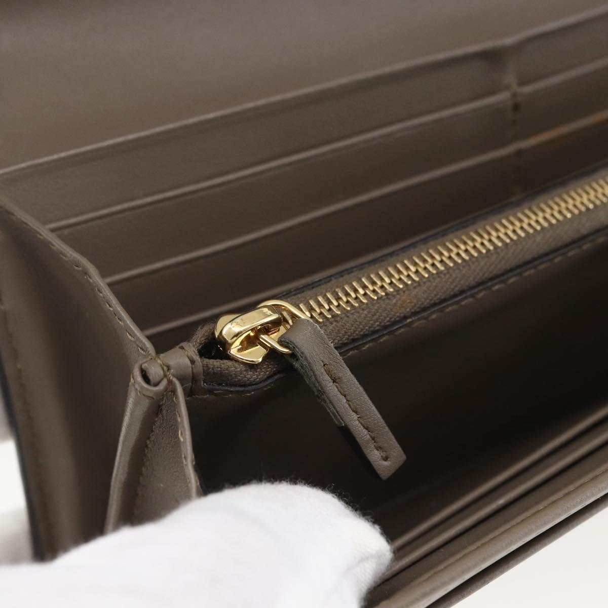 FENDI Continental Wallet Leather Gray Gold Auth 157935