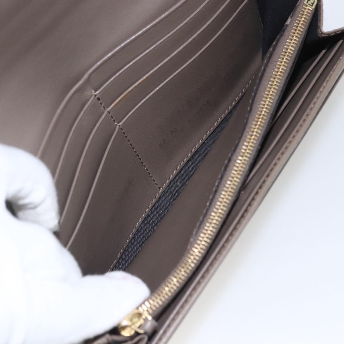 FENDI Continental Wallet Leather Gray Gold Auth 157935
