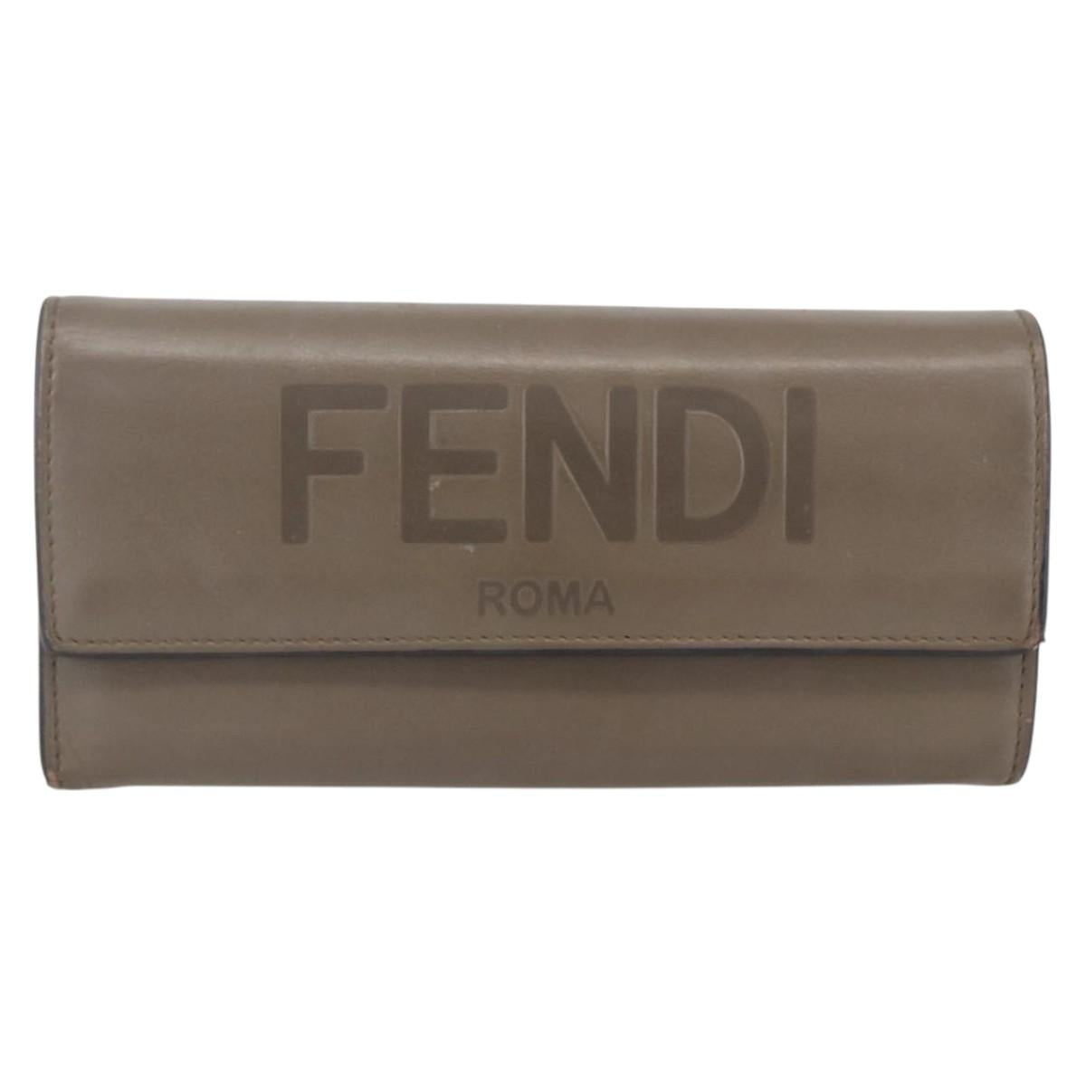 FENDI Continental Wallet Leather Gray Gold Auth 157935