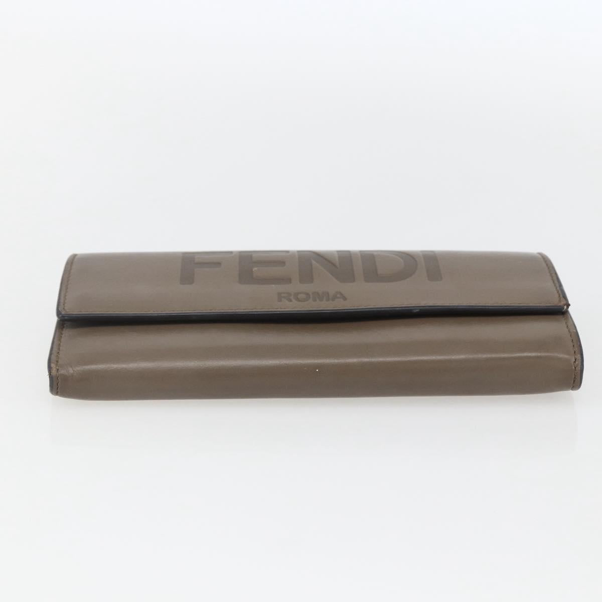FENDI Continental Wallet Leather Gray Gold Auth 157935