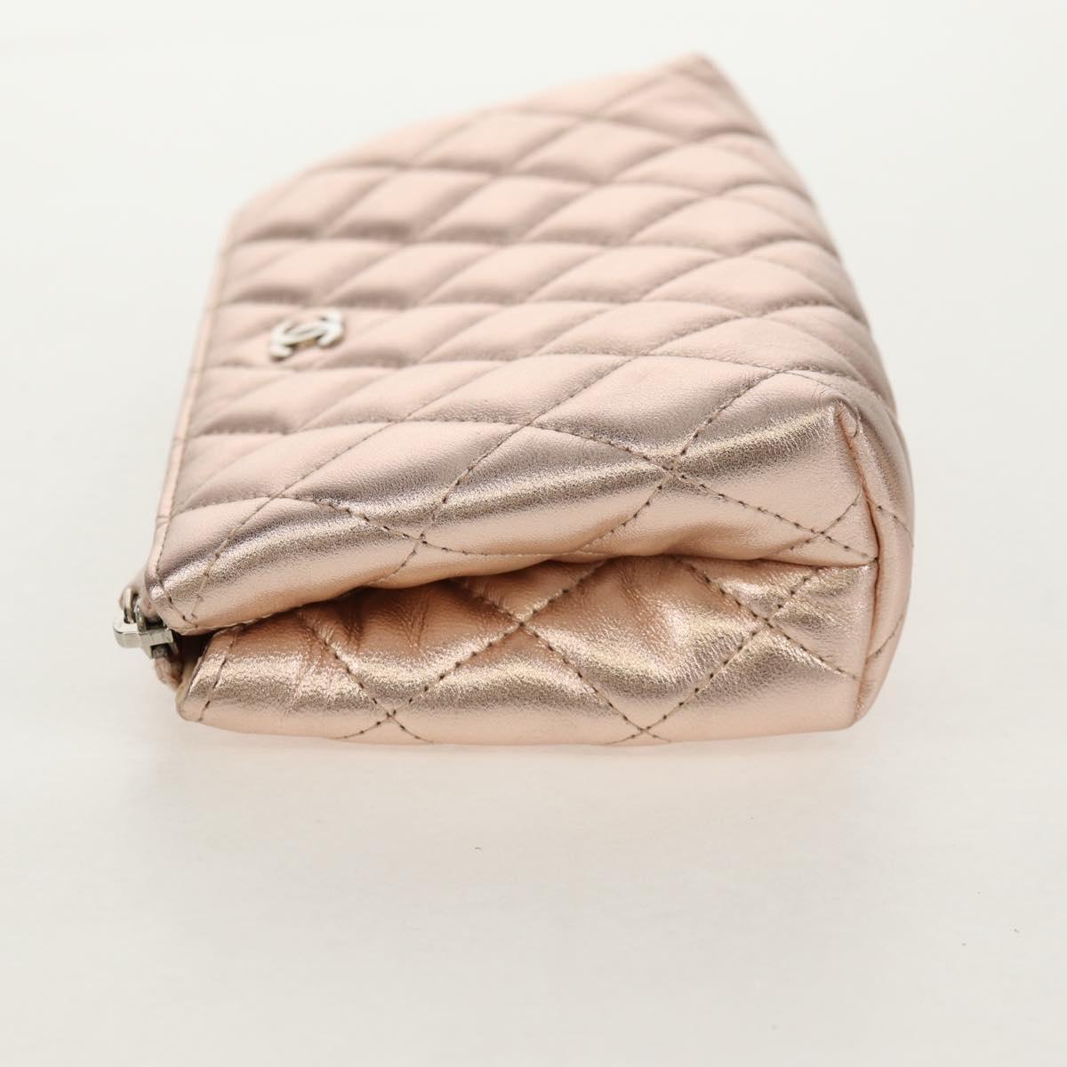 CHANEL Matelasse Pouch Lamb Skin Pink Gold CC Auth 157936M