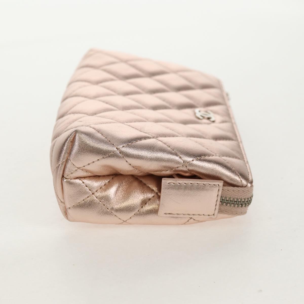 CHANEL Matelasse Pouch Lamb Skin Pink Gold CC Auth 157936M
