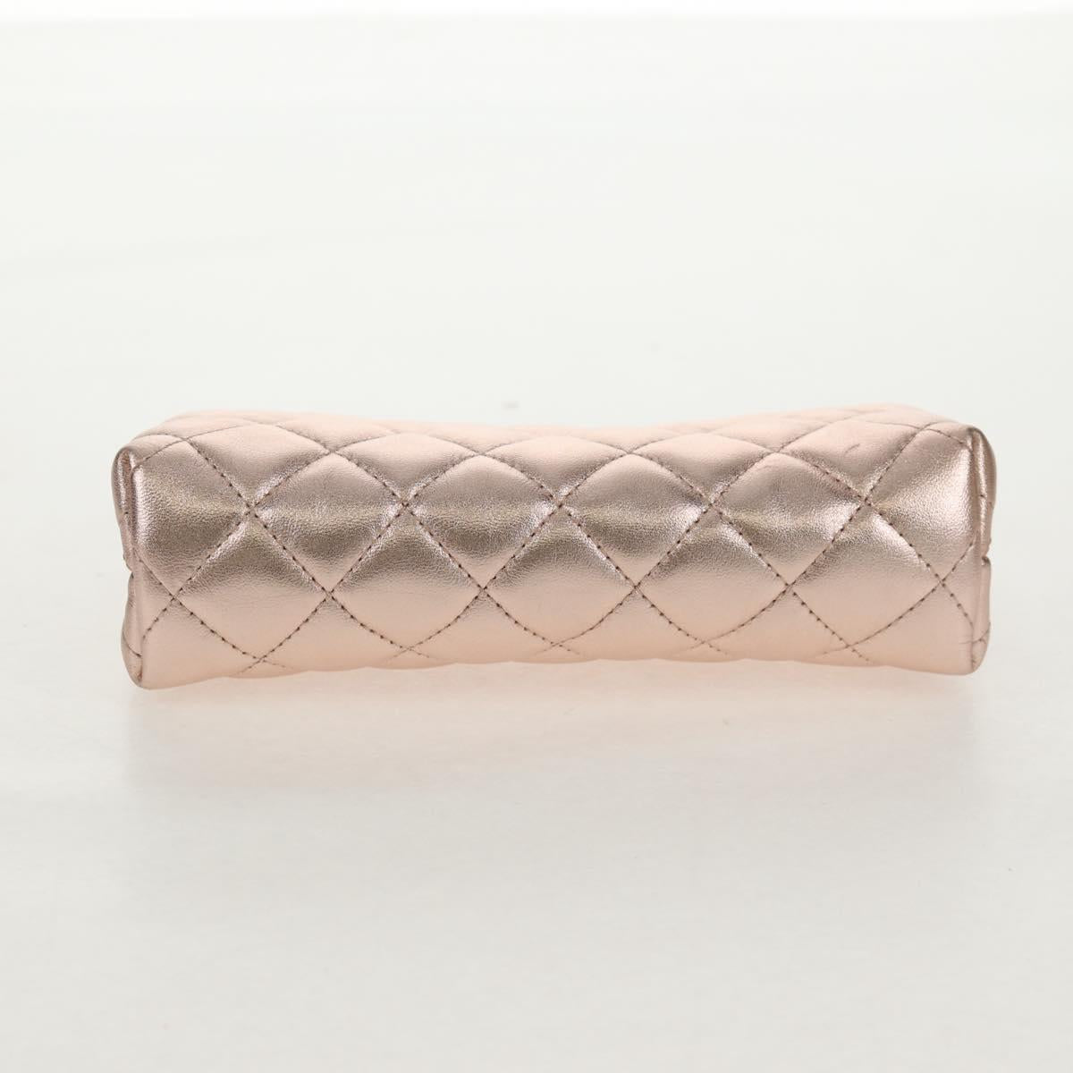 CHANEL Matelasse Pouch Lamb Skin Pink Gold CC Auth 157936M