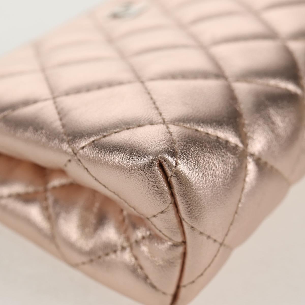 CHANEL Matelasse Pouch Lamb Skin Pink Gold CC Auth 157936M