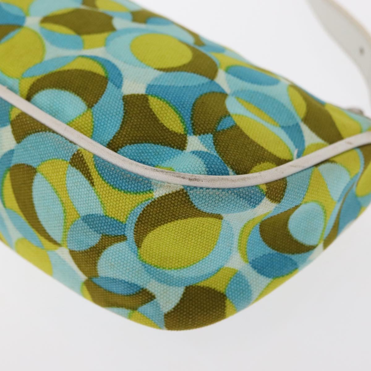 CELINE Accessory Pouch Canvas Green Silver Auth 157942
