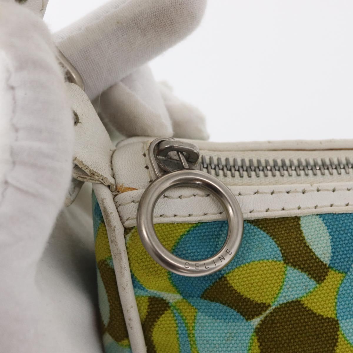 CELINE Accessory Pouch Canvas Green Silver Auth 157942