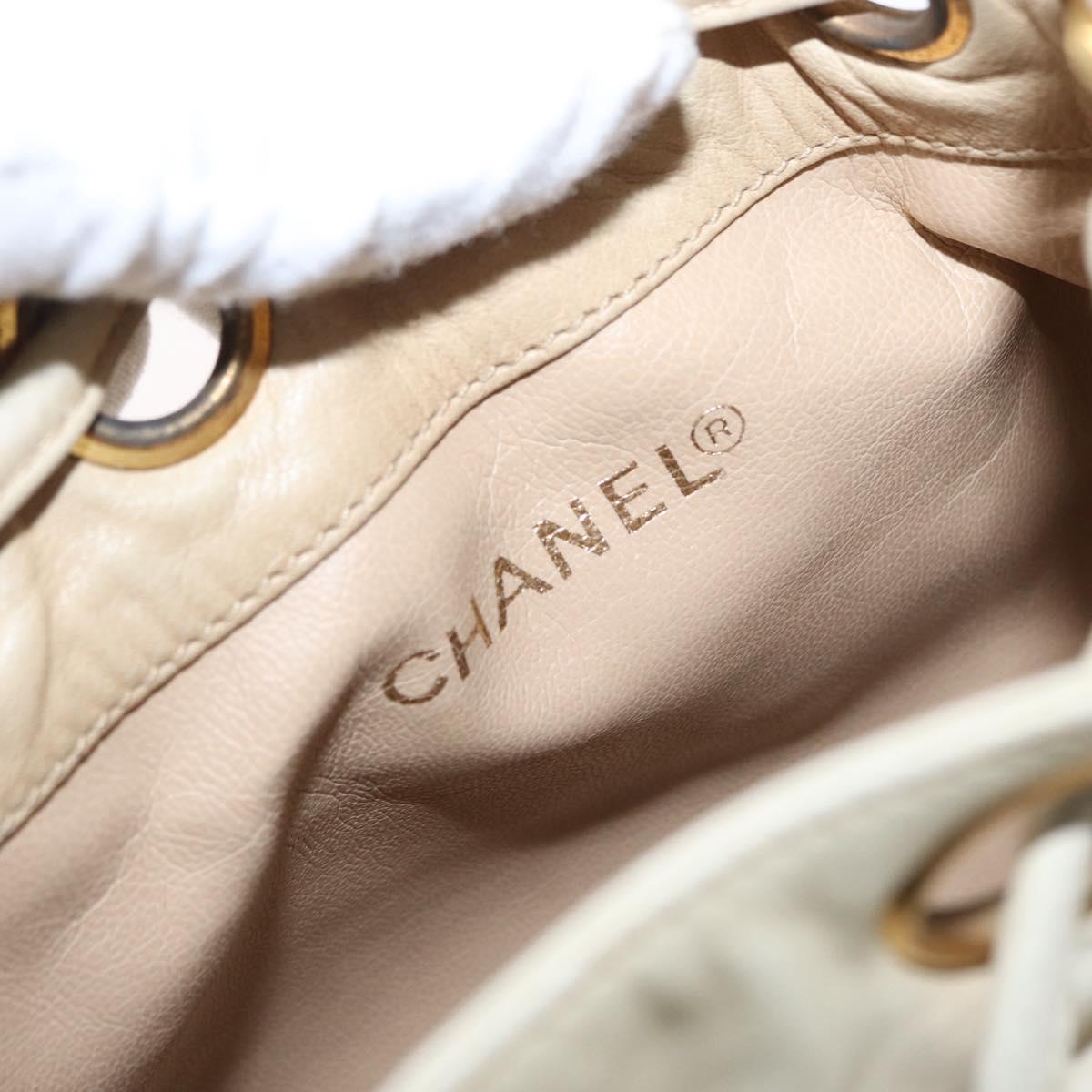 CHANEL Chain Shoulder Bag Leather Ivory Gold CC Auth 157949A