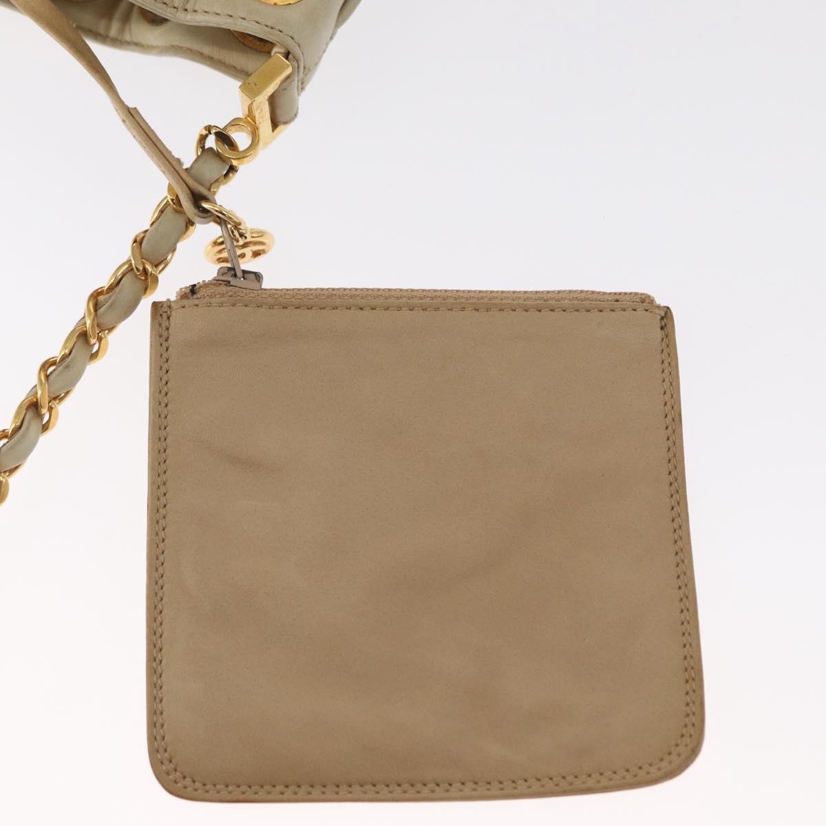 CHANEL Chain Shoulder Bag Leather Ivory Gold CC Auth 157949A