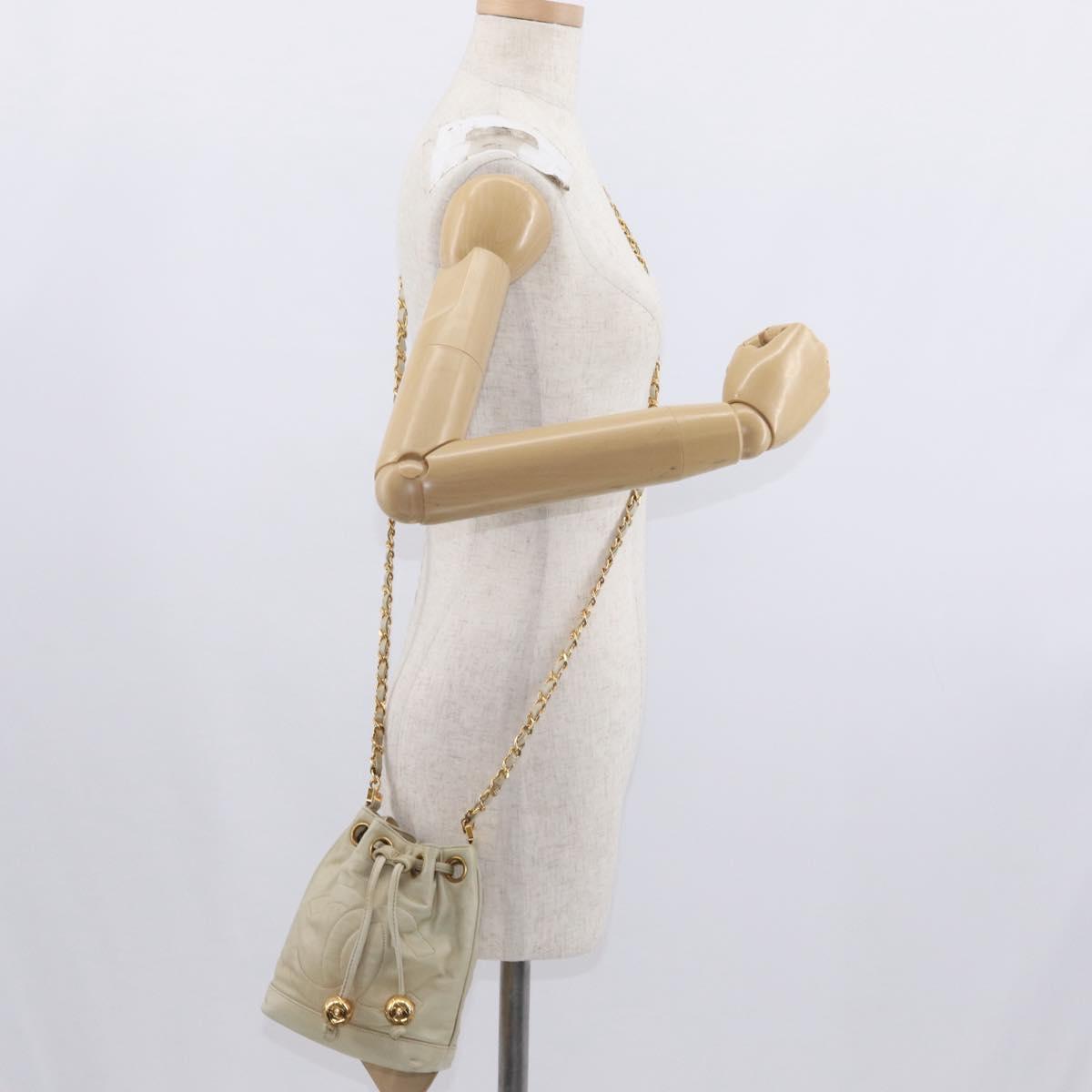 CHANEL Chain Shoulder Bag Leather Ivory Gold CC Auth 157949A