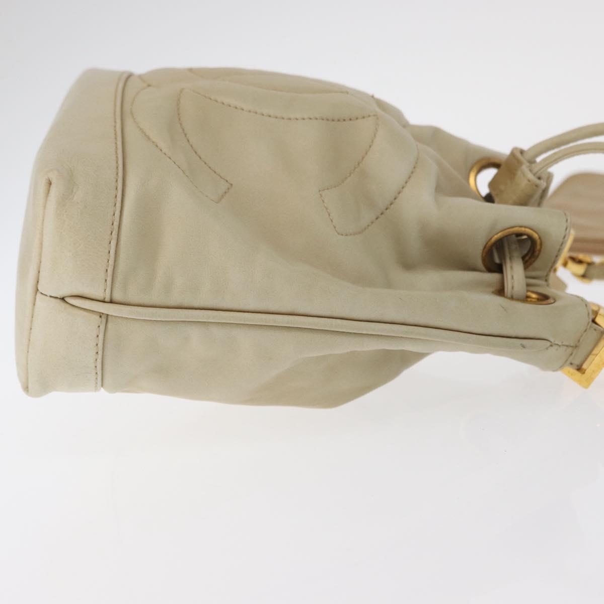 CHANEL Chain Shoulder Bag Leather Ivory Gold CC Auth 157949A