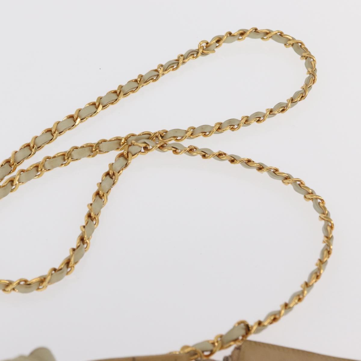 CHANEL Chain Shoulder Bag Leather Ivory Gold CC Auth 157949A