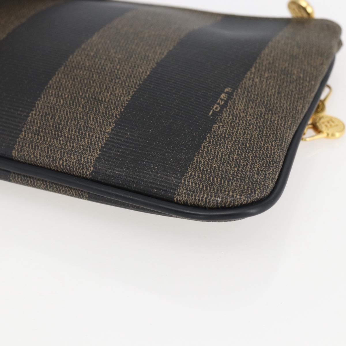 FENDI Pecan Canvas Pouch PVC Black Brown Auth 157951
