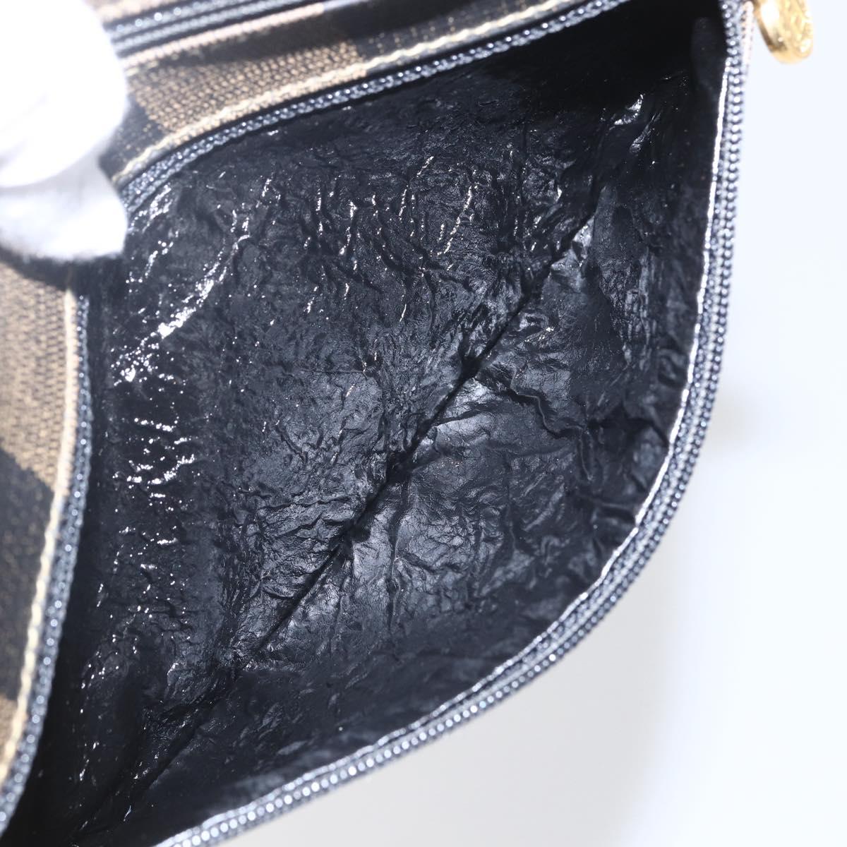 FENDI Pecan Canvas Pouch PVC Black Brown Auth 157951