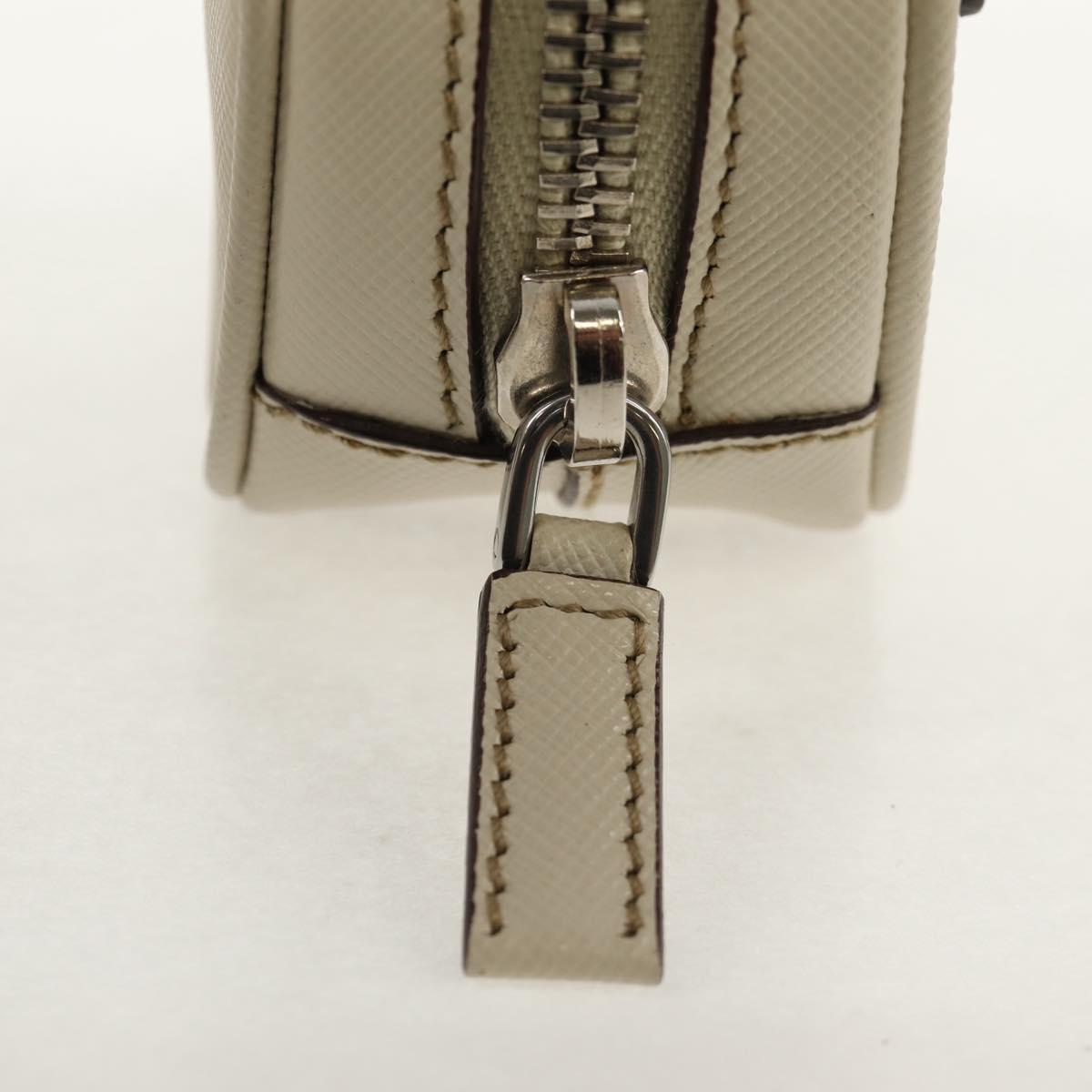 PRADA Pouch Safiano Ivory Silver Auth 157955V