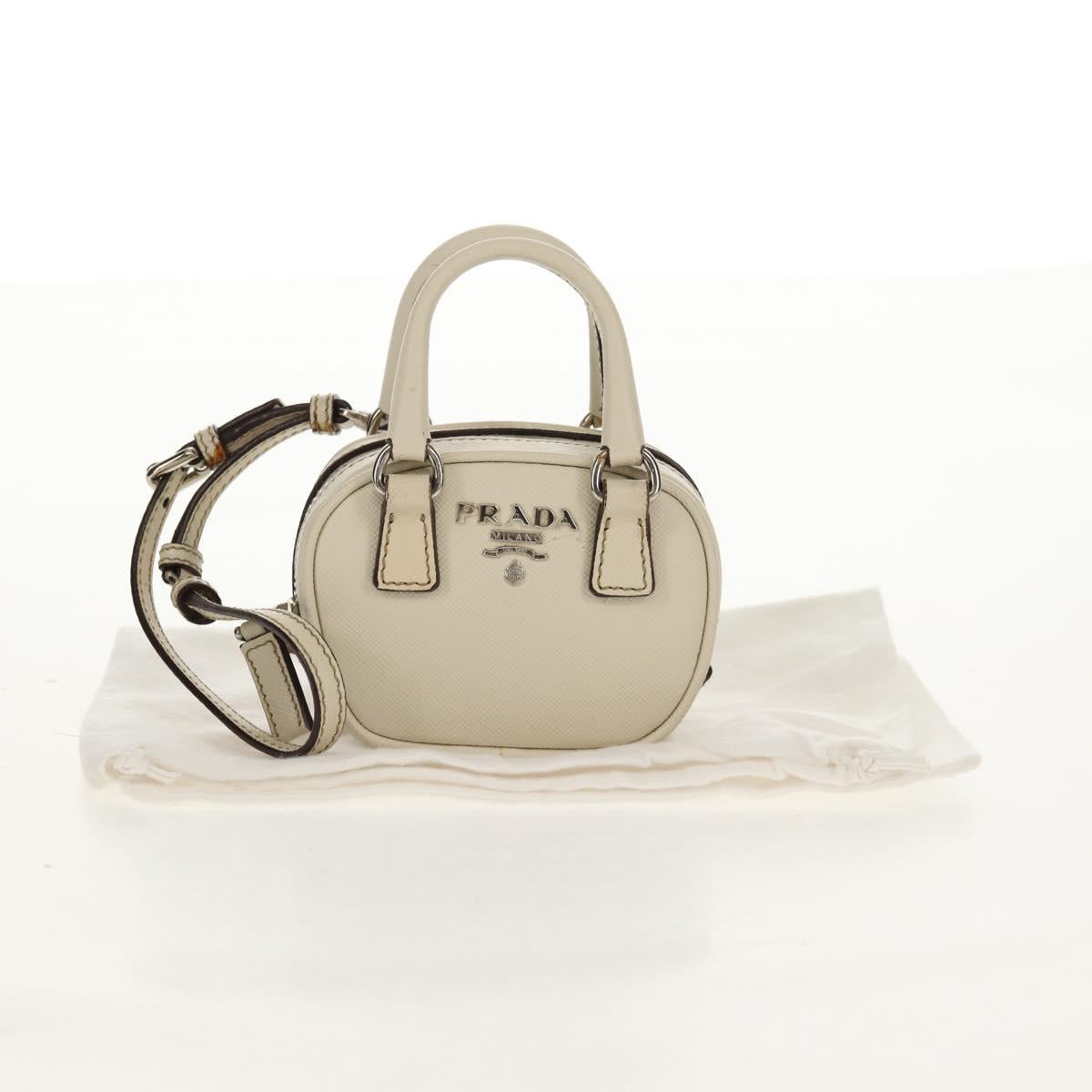 PRADA Pouch Safiano Ivory Silver Auth 157955V