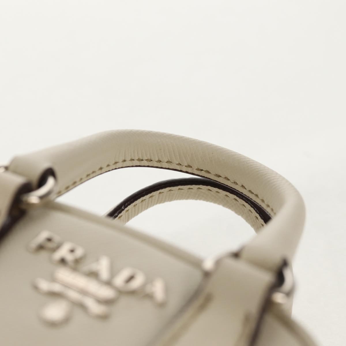 PRADA Pouch Safiano Ivory Silver Auth 157955V