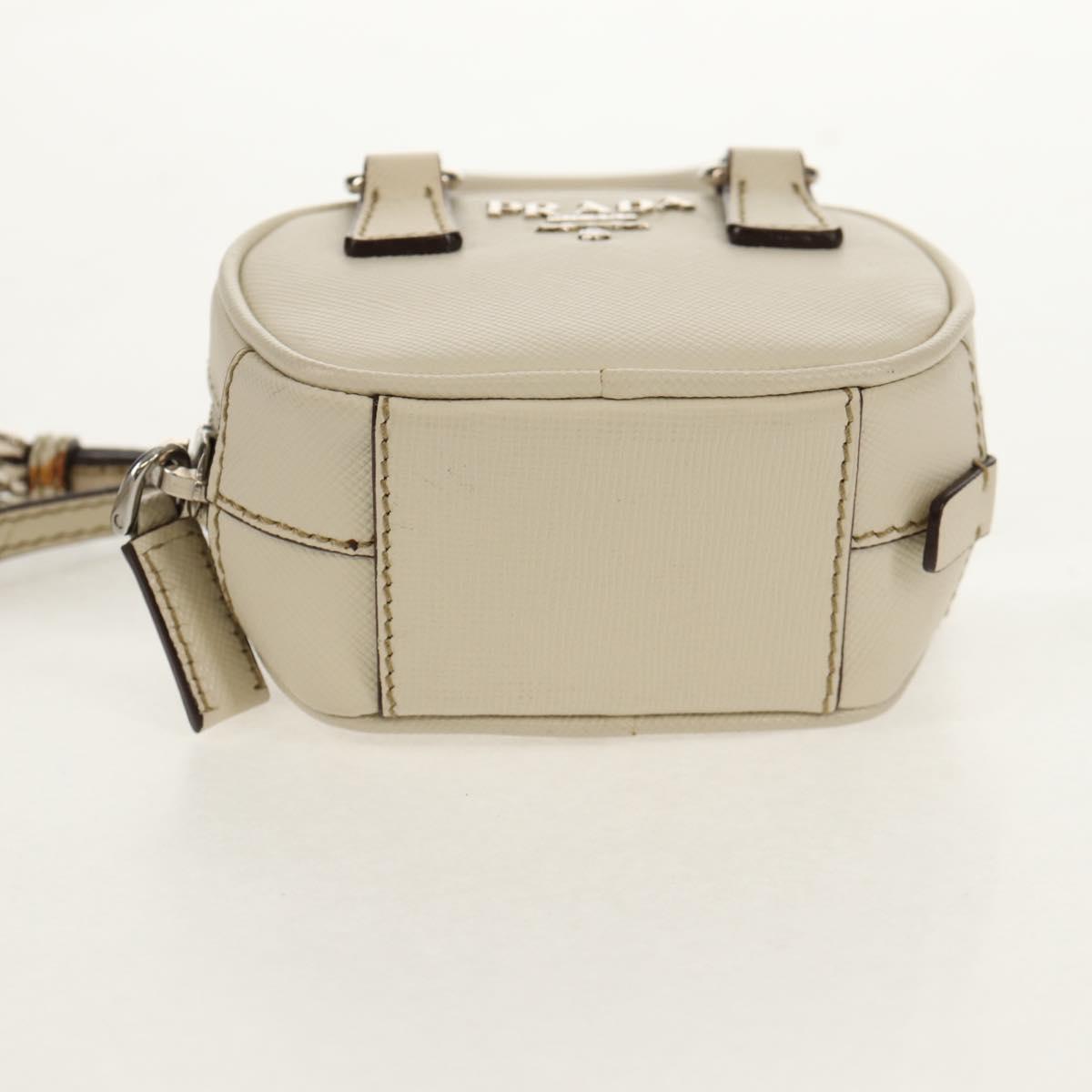 PRADA Pouch Safiano Ivory Silver Auth 157955V