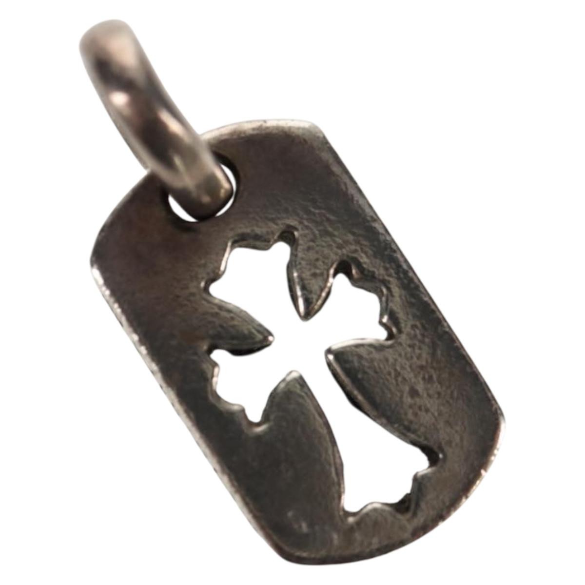 Chrome Hearts Tiny Cutout Cross Dog Tag Pendant top Ag925 Silver Auth 157997SAM