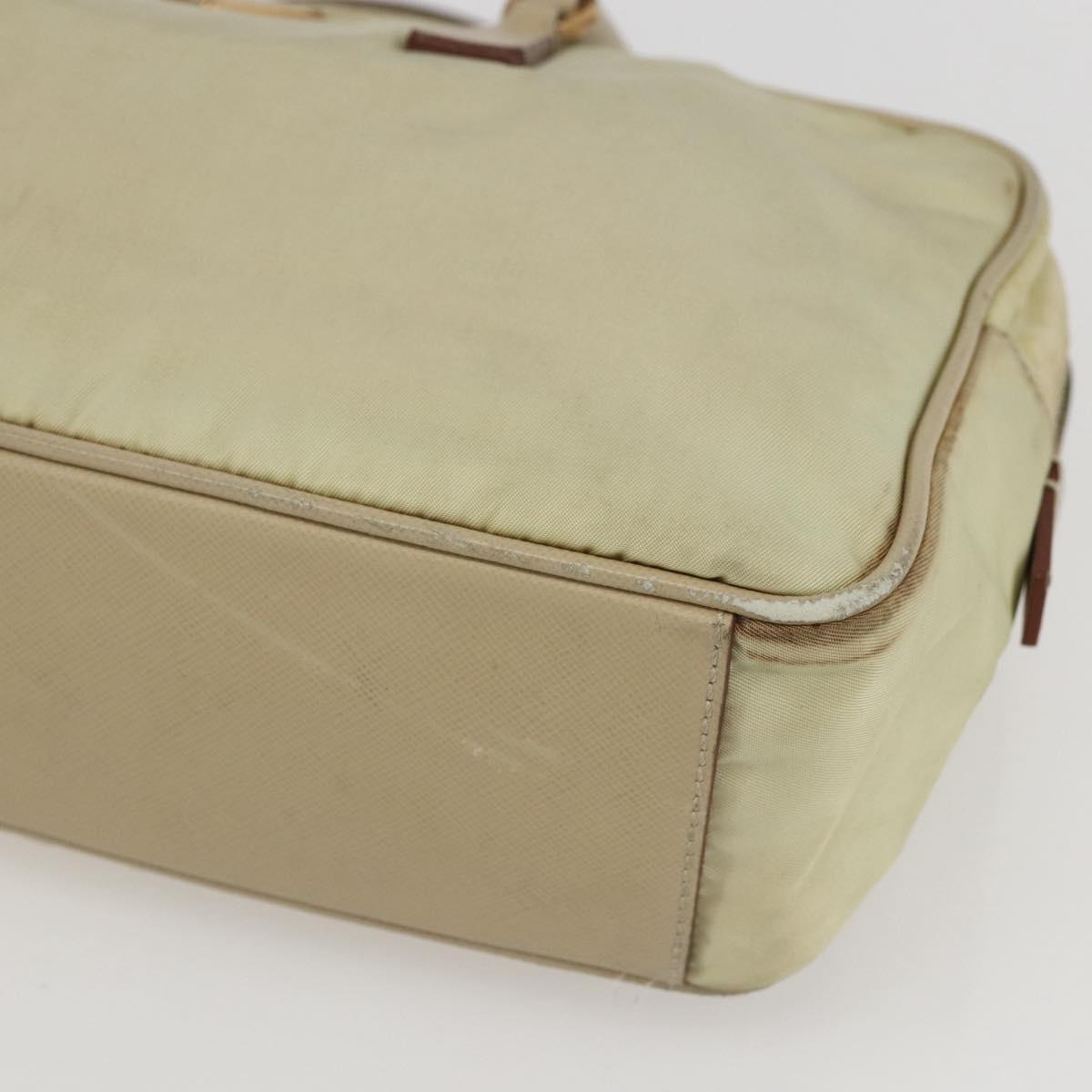 PRADA Hand Bag Nylon Ivory Gold Auth 158011