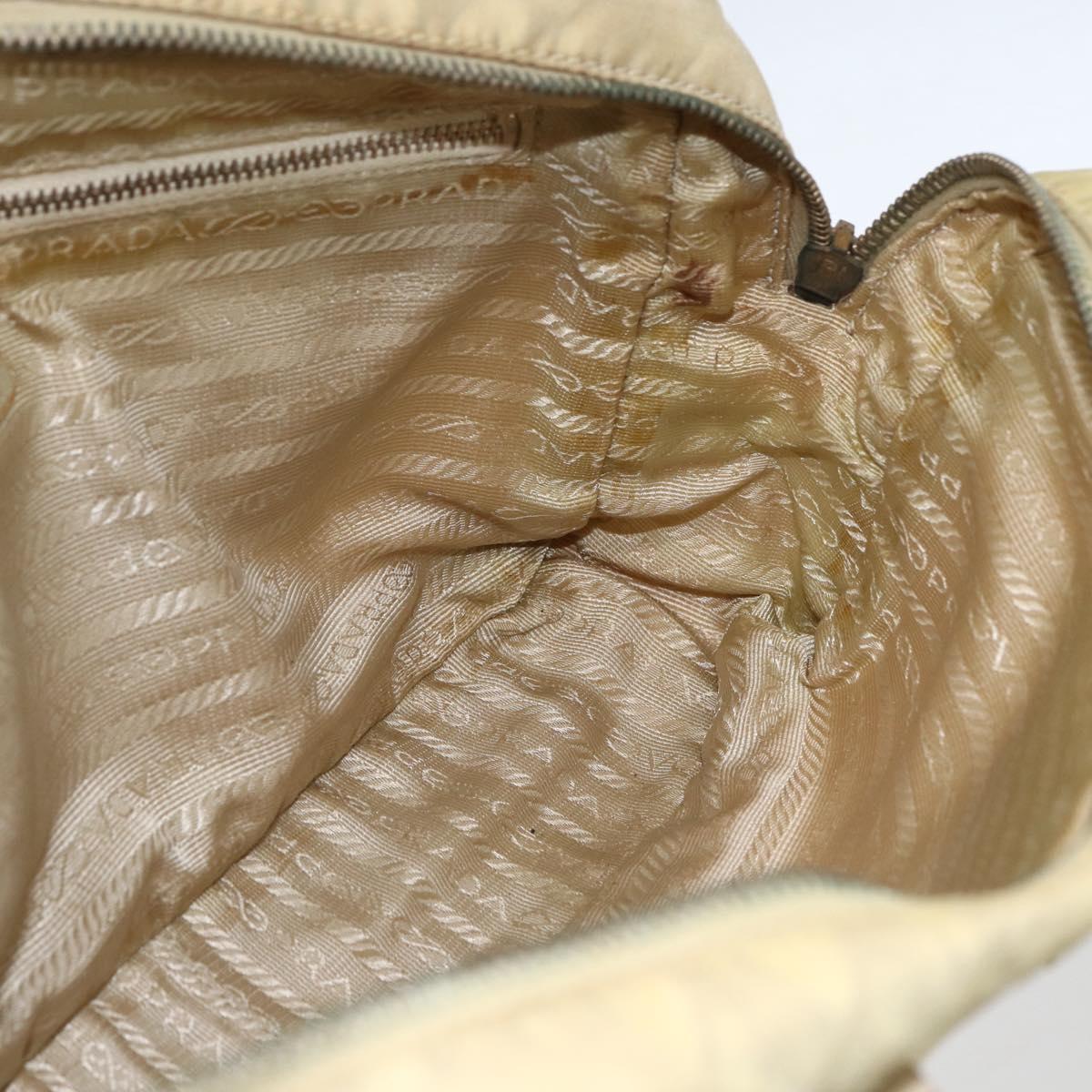 PRADA Hand Bag Nylon Ivory Gold Auth 158011