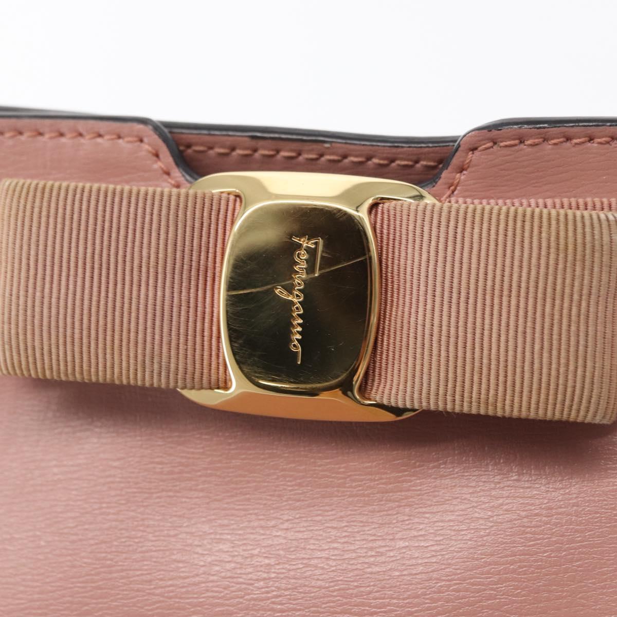 Salvatore Ferragamo Chain Vala Shoulder Bag Leather 2way Pink Gold Auth 158017