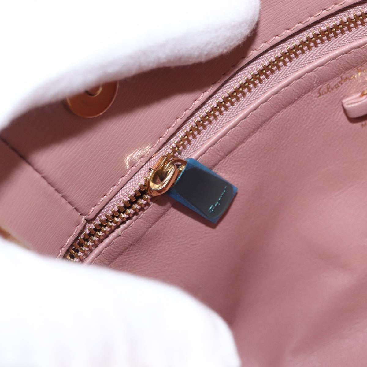 Salvatore Ferragamo Chain Vala Shoulder Bag Leather 2way Pink Gold Auth 158017