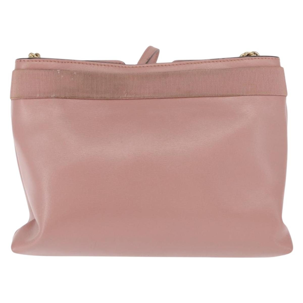 Salvatore Ferragamo Chain Vala Shoulder Bag Leather 2way Pink Gold Auth 158017