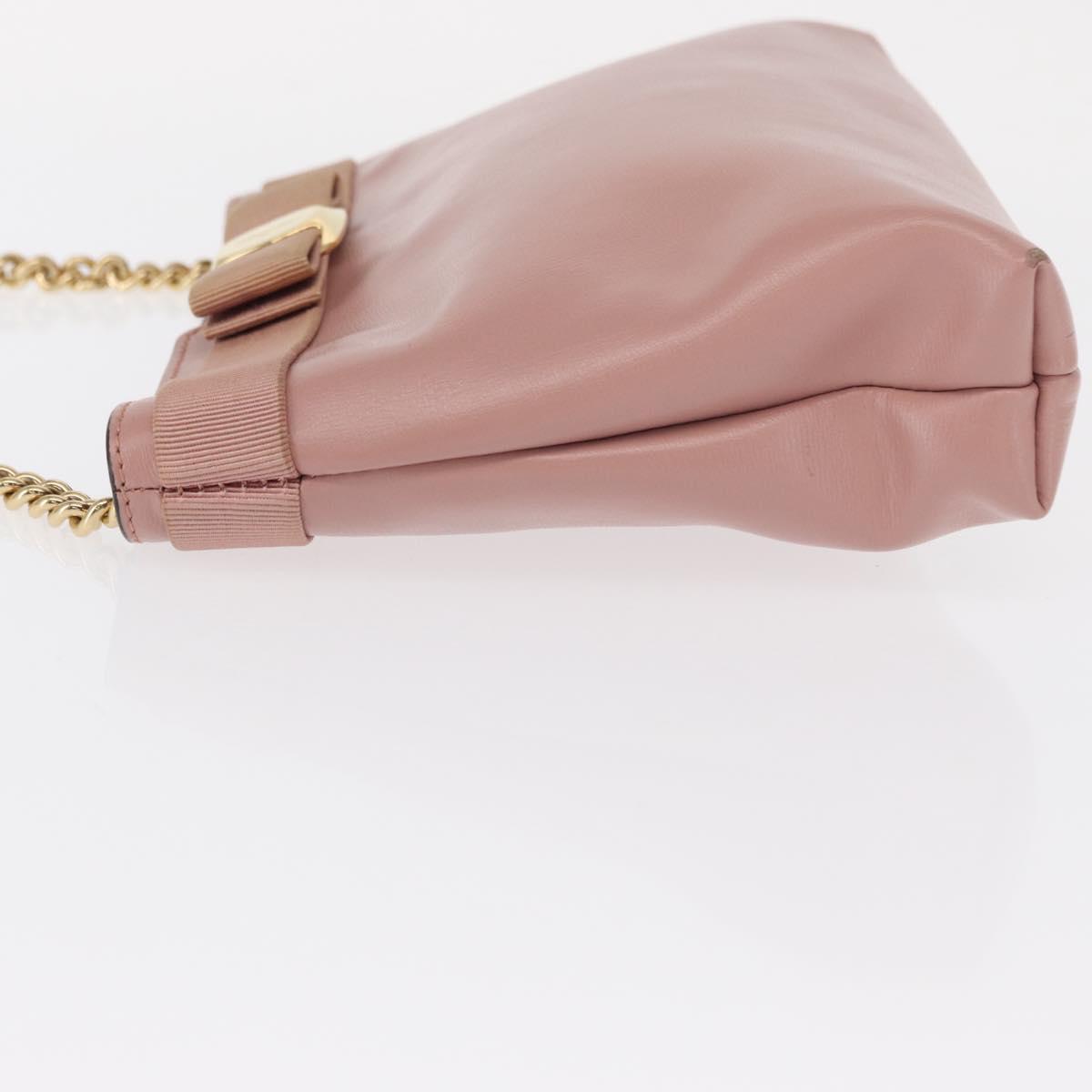 Salvatore Ferragamo Chain Vala Shoulder Bag Leather 2way Pink Gold Auth 158017