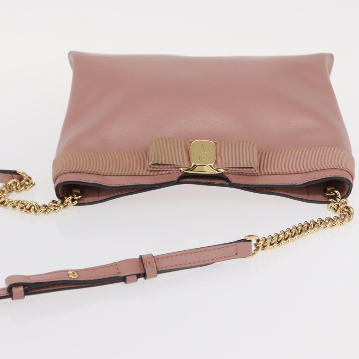 Salvatore Ferragamo Chain Vala Shoulder Bag Leather 2way Pink Gold Auth 158017