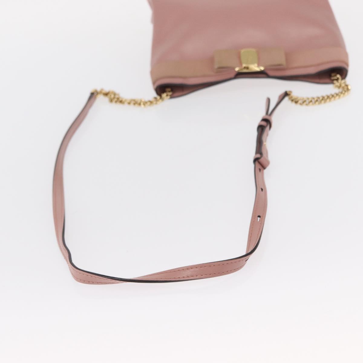 Salvatore Ferragamo Chain Vala Shoulder Bag Leather 2way Pink Gold Auth 158017