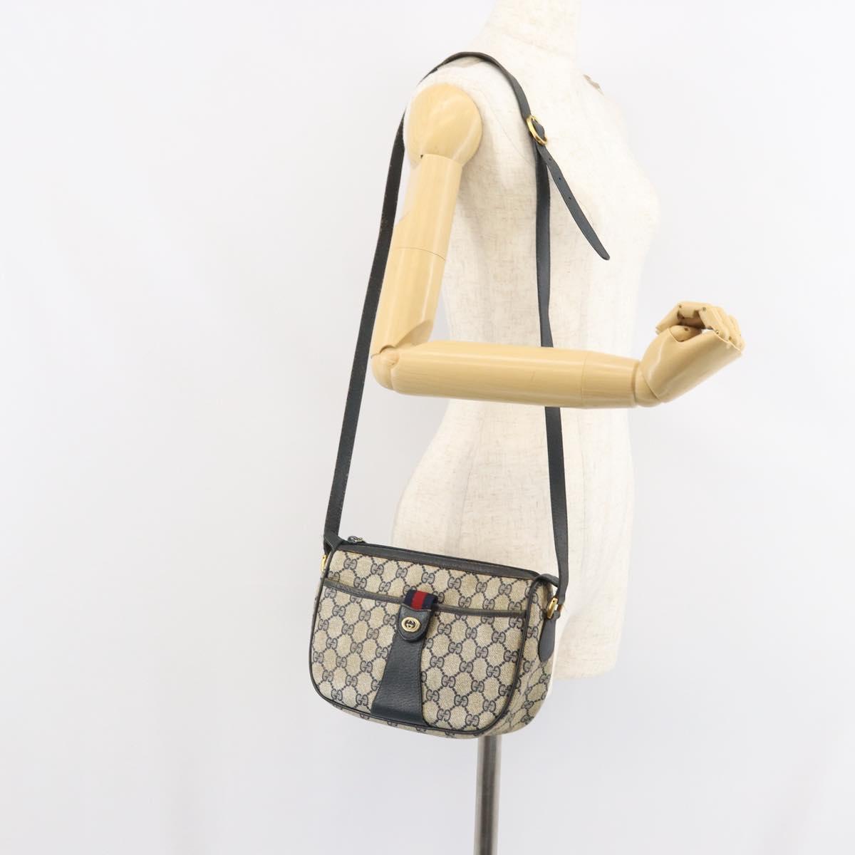 GUCCI GG Supreme Sherry Line Shoulder Bag PVC Navy Gold 89 02 032 Auth 158018