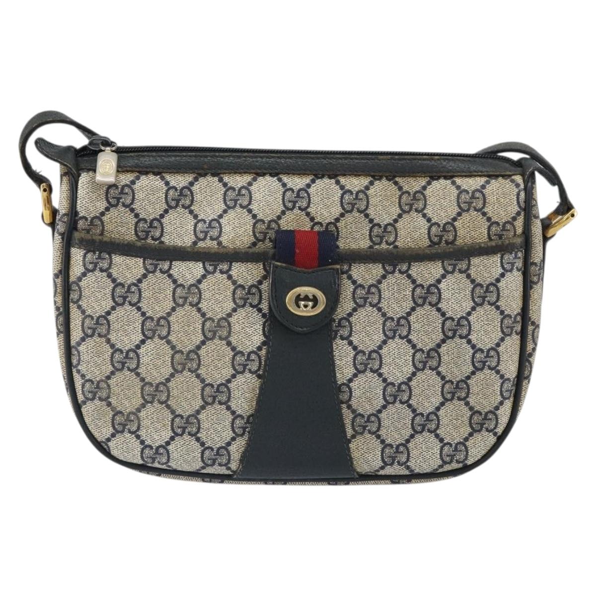GUCCI GG Supreme Sherry Line Shoulder Bag PVC Navy Gold 89 02 032 Auth 158018