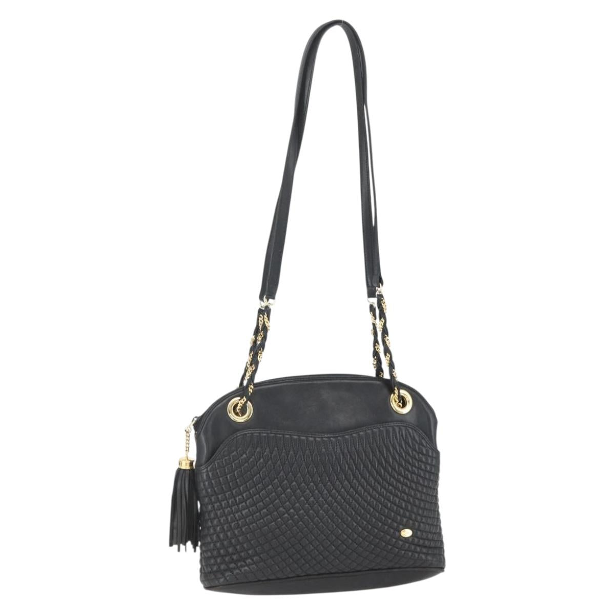 BALLY Chain Shoulder Bag Leather Black Gold Auth 158019