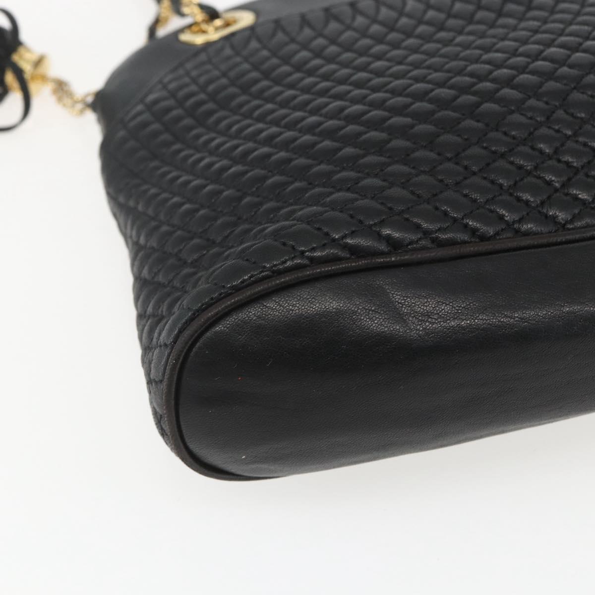 BALLY Chain Shoulder Bag Leather Black Gold Auth 158019