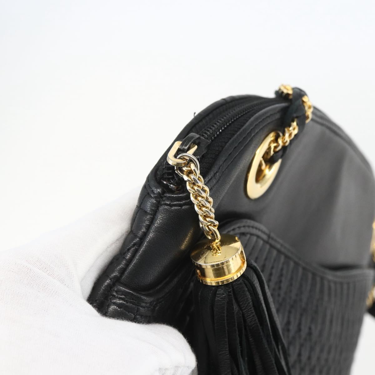 BALLY Chain Shoulder Bag Leather Black Gold Auth 158019