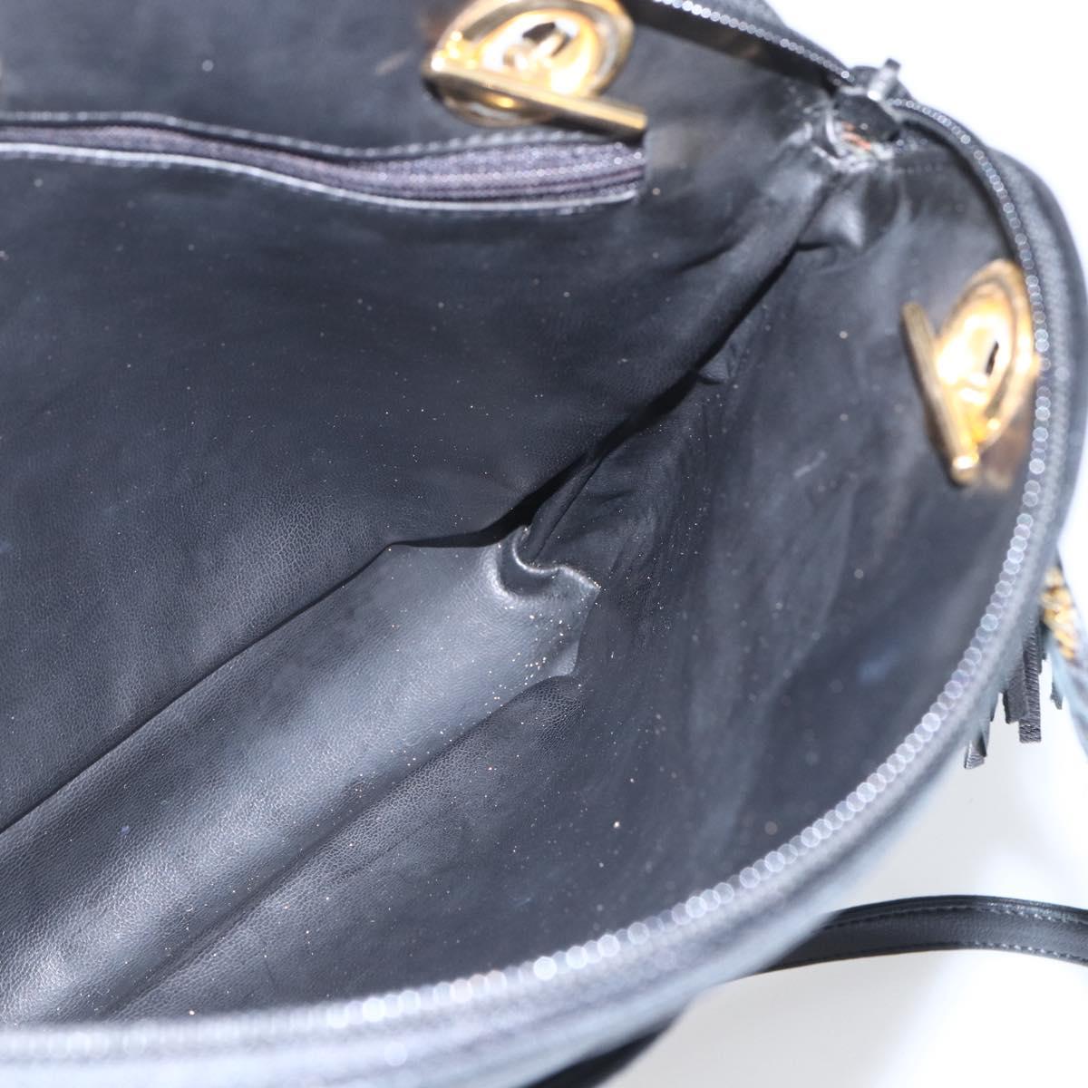 BALLY Chain Shoulder Bag Leather Black Gold Auth 158019
