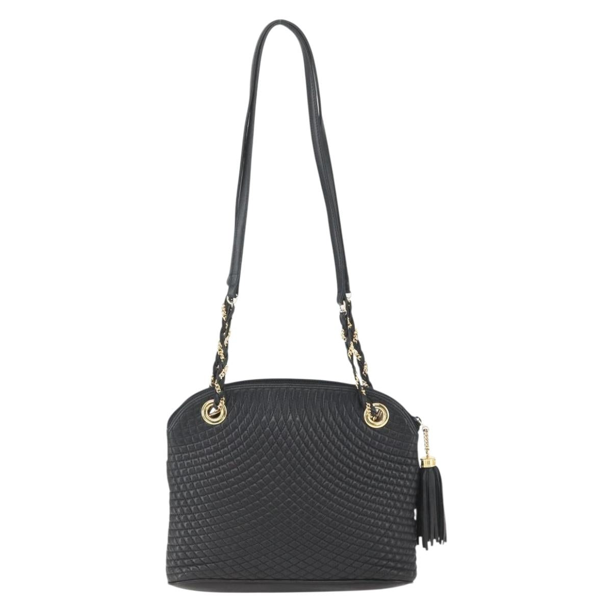 BALLY Chain Shoulder Bag Leather Black Gold Auth 158019