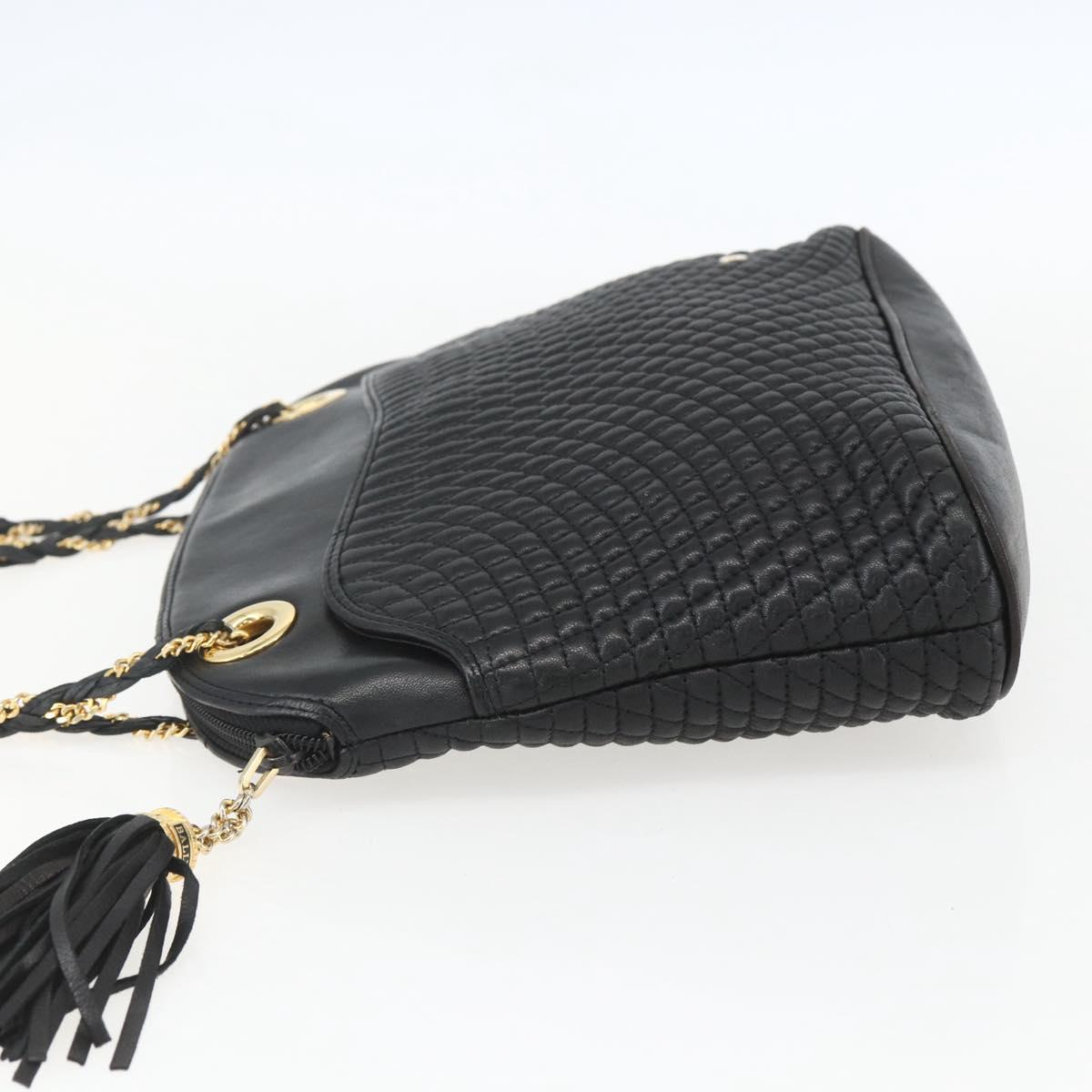 BALLY Chain Shoulder Bag Leather Black Gold Auth 158019
