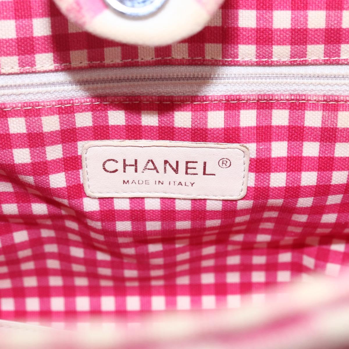 CHANEL Cruise Line Hand Bag Canvas Pink Silver CC Auth 158031