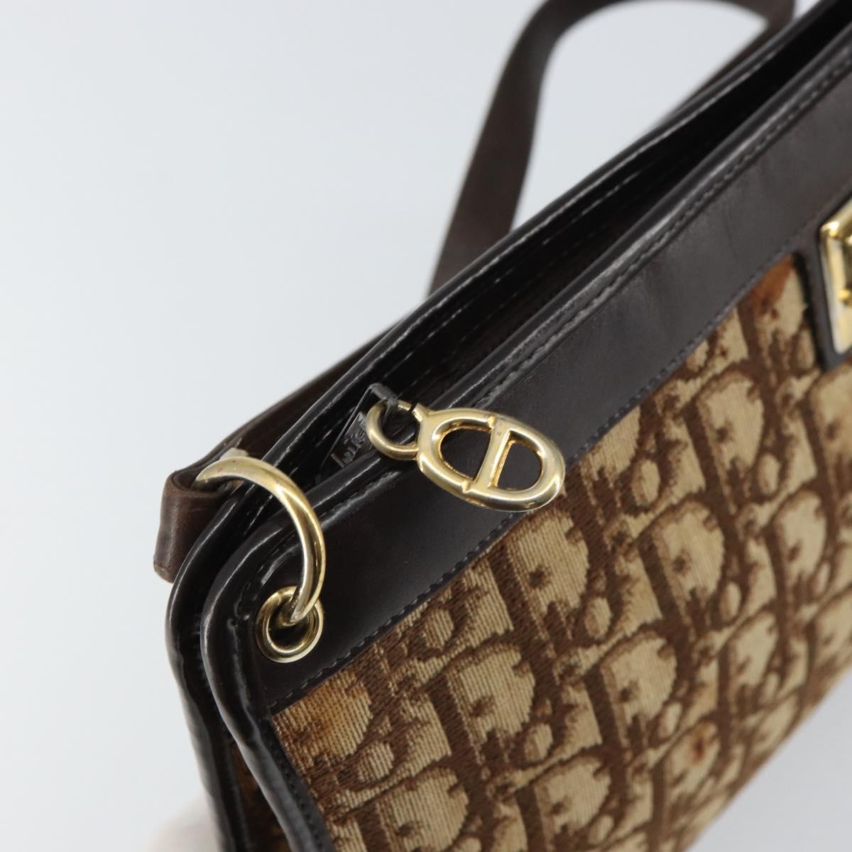 Christian Dior Trotter Canvas Shoulder Bag Beige Gold Auth 158032